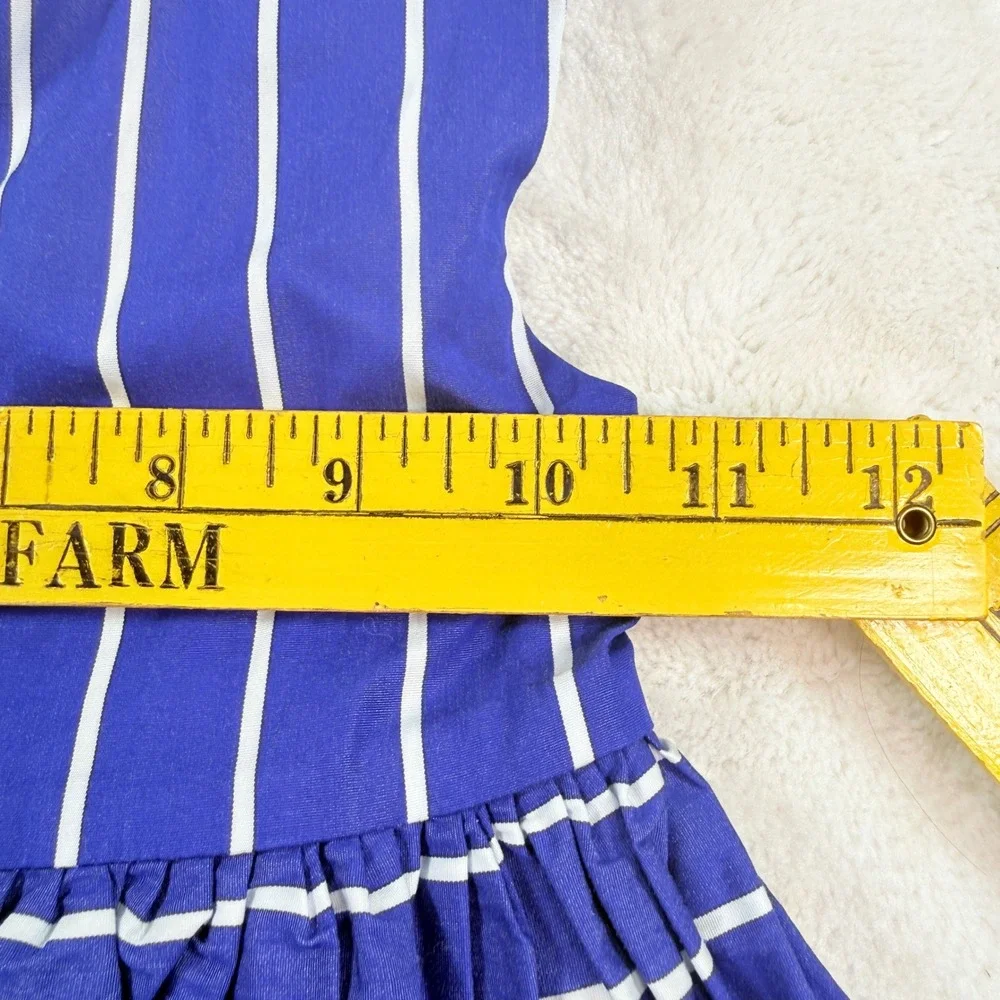 Ralph Lauren Girls Blue White‎ Striped Sleeveless Cotton Dress 24M  Button Back